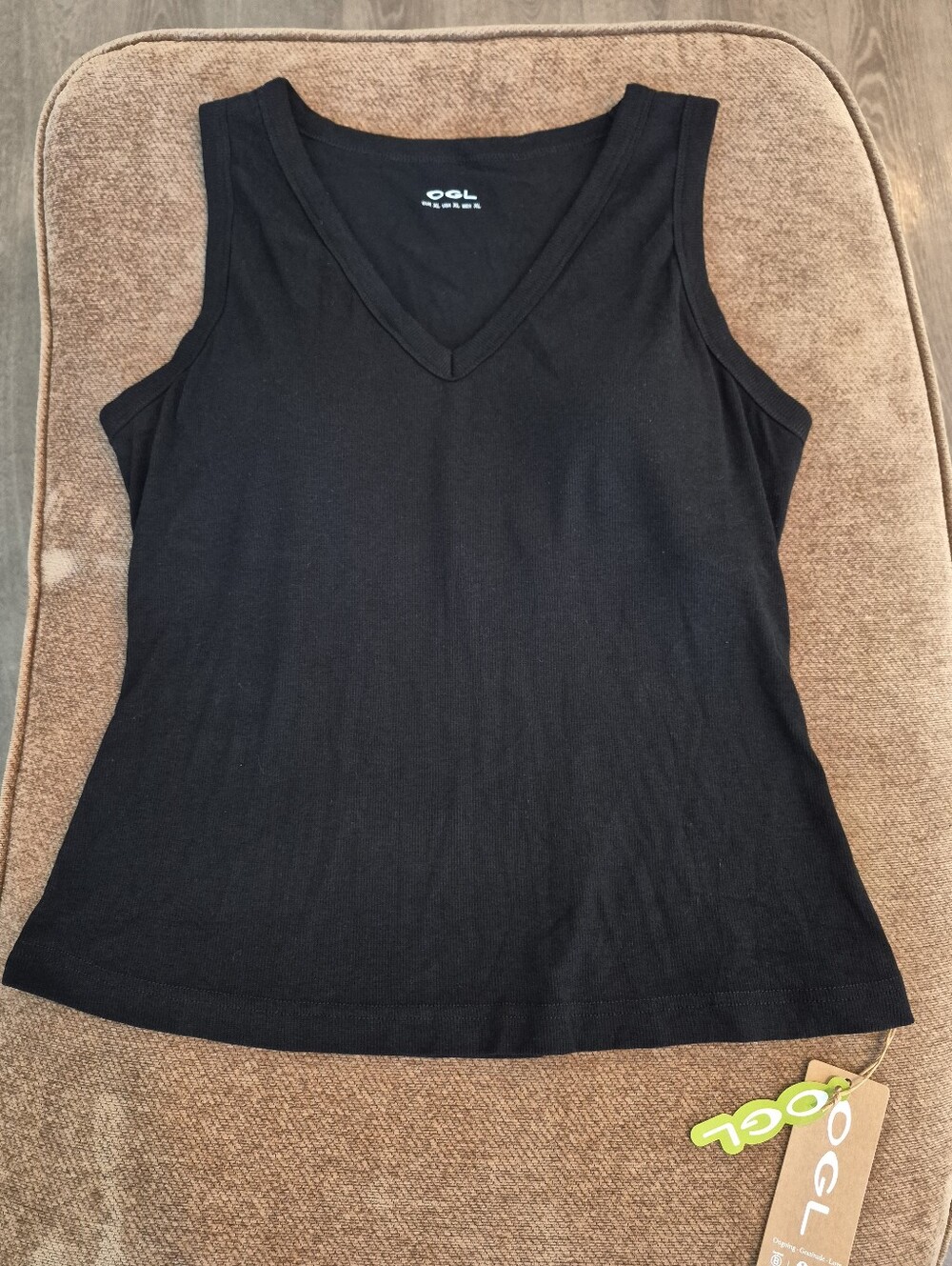 OGL V-Neck Black Tank Top with Built In Bra - NWT